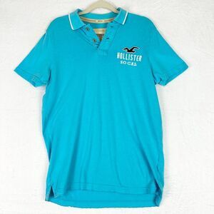 Hollister Vintage Y2K Surfer Cut Polo Shirt Size Large Aqua Blue Short Sleeve